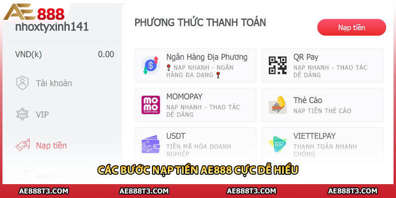 Các bước nạp tiền AE888 cực dễ hiểu